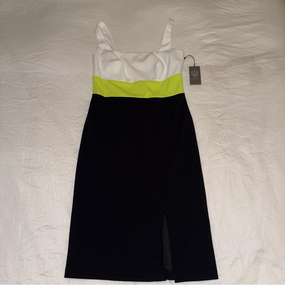 Vince Camuto Black, White, and Lime Midi Dress